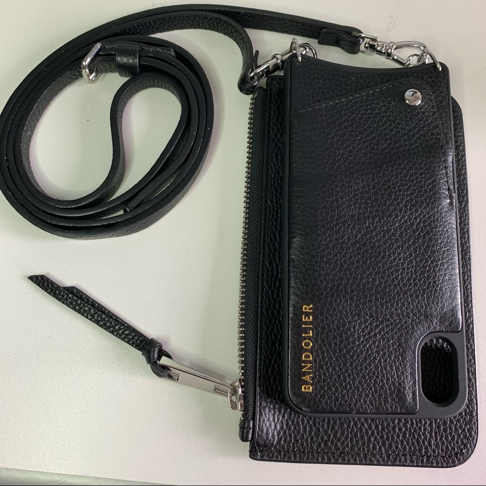 Bandolier black leather strap case and bag